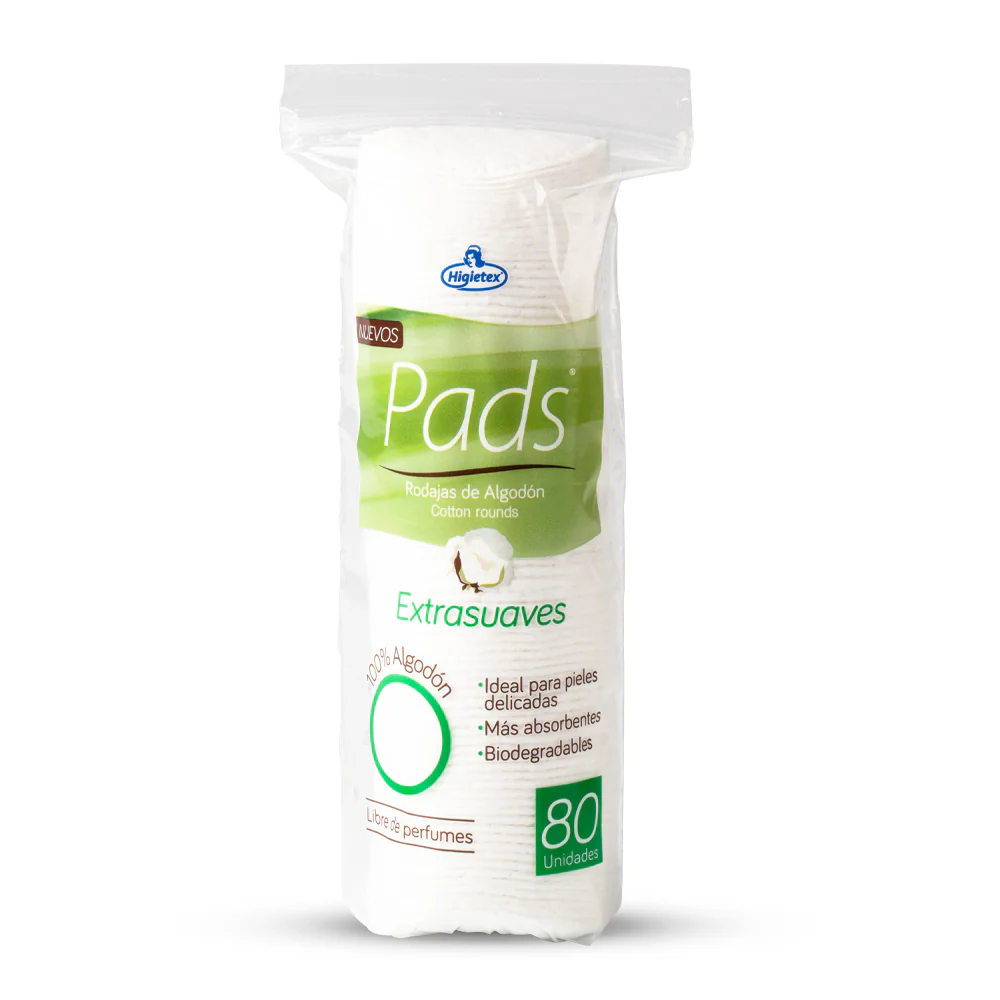 PADS EXTRASUAVES ALGODON X 80 UND - HIGIETEX
